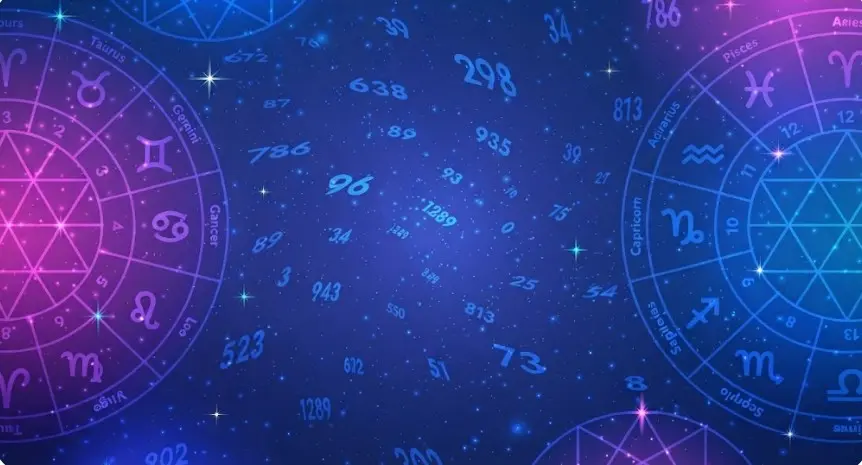 Fondo místico con cartas astrales, signos del zodiaco y numerología para servicios de amarres de amor y hechizos en Armenia Quindío.